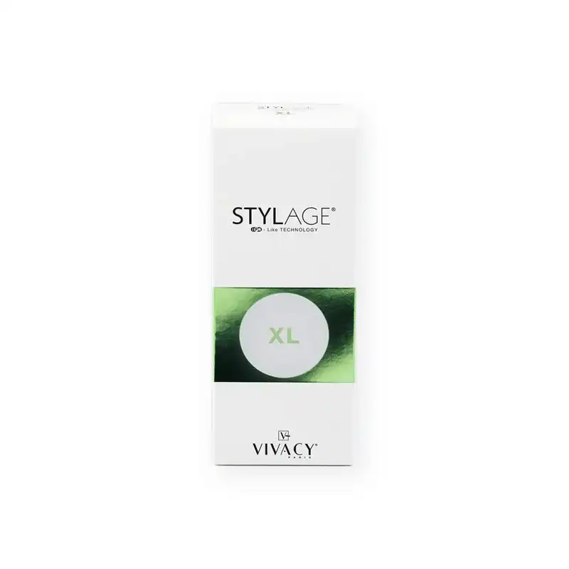 A white and green rectangular box with "STYLAGE® XL BI-SOFT®" text prominently displayed. The text "Linh Technology" and "Vivacy" are also printed on the box.