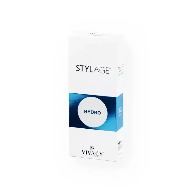 A white product box labeled "STYLAGE® HYDRO BI-SOFT®" with a blue band around the middle highlighting the word "Hydro." The bottom of the box features the brand name "Vivacy." The background is plain white.